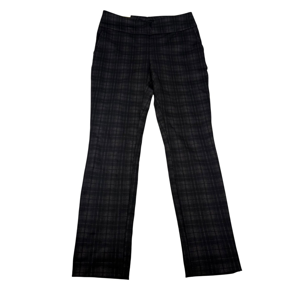 Dalia Womens Plaid Pull On Dress Pants Tummy Control Charcoal Gray Size S NEW